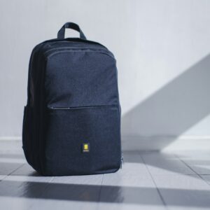 Leather bag flat lay